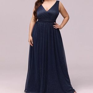 Double V Neck Maxi Long Plus Size Evening Dresses for Party